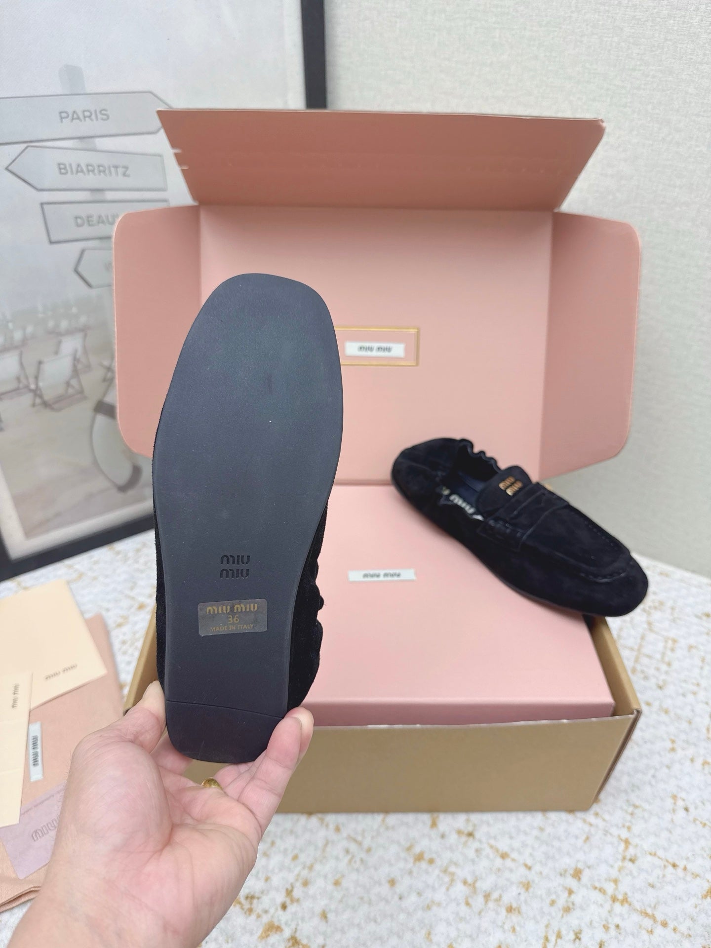 MIUMIU 25S NAPPA LOAFERS IN BLACK SUEDE