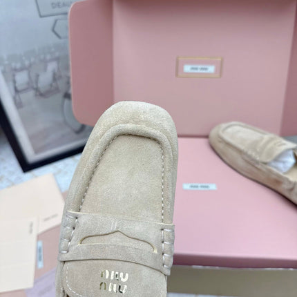 MIUMIU 25S NAPPA LOAFERS IN BEIGE SUEDE
