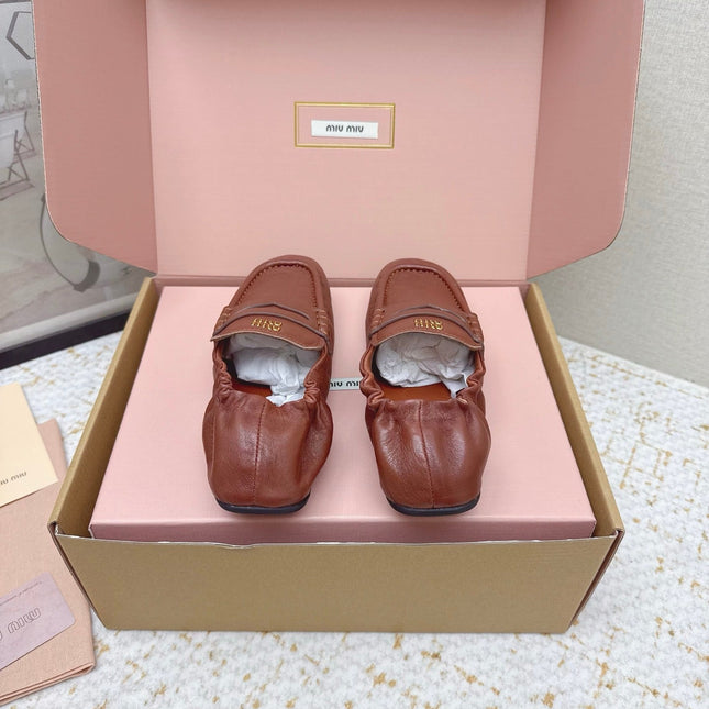 MIUMIU 25S NAPPA LOAFERS IN RUSTY BROWN LAMBSKIN