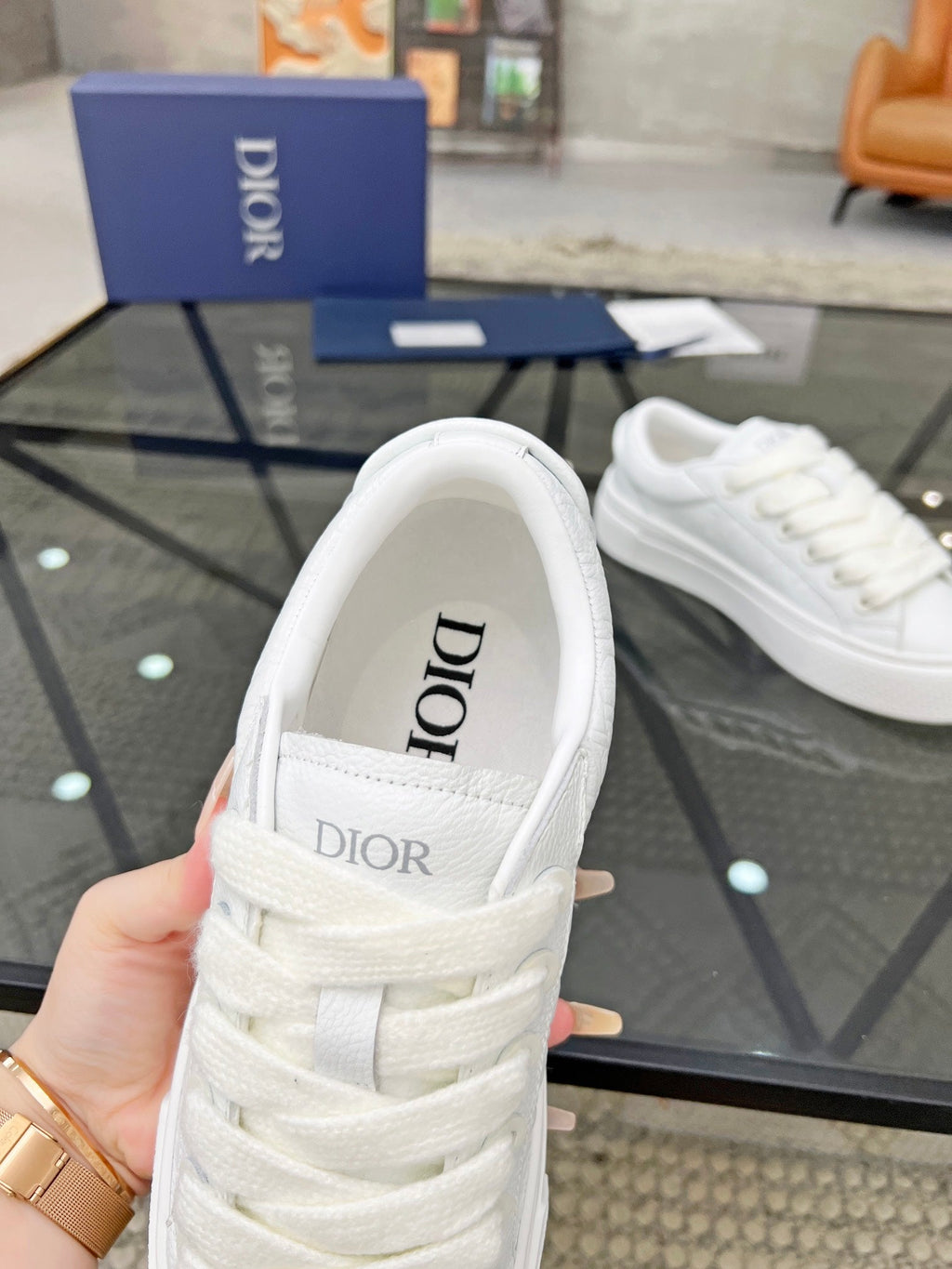 CD B33 SNEAKER WHITE EMBOSSED CALFSKIN