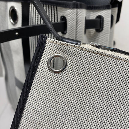 HERBAG A DOS ZIP RETOURNE BACKPACK 29 IN OFF-WHITE MIX BLACK CANVAS AND CALFSKIN