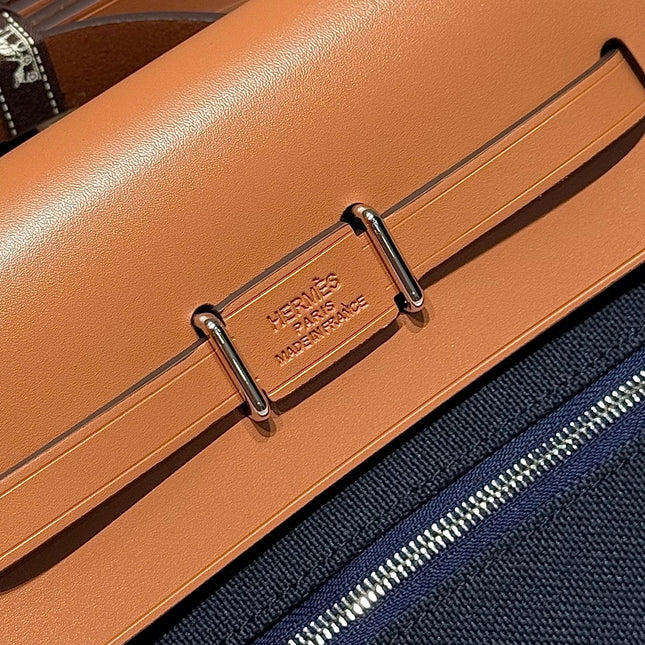 HERMES 25S MINI HERBAG 20 IN NAVY BLUE CANVAS SILVER HARDWARE