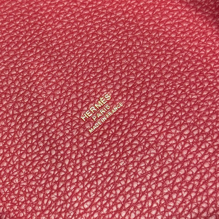 HERMES 25S PICOTIN LOCK 22 IN ROSSO ANCORA RED CALFSKIN GOLD HARDWARE