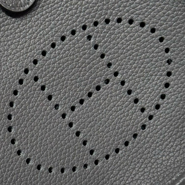 HERMES 25S MINI EVELYNE 18 IN CHARCOAL GRAY PATTERNED STRAP CALFSKIN SILVER HARDWARE