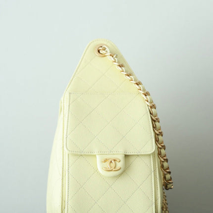 CHANEL 25S HOBO BAG 30 CM IN PASTEL YELLOW LAMBSKIN WITH GOLD HARDWARE