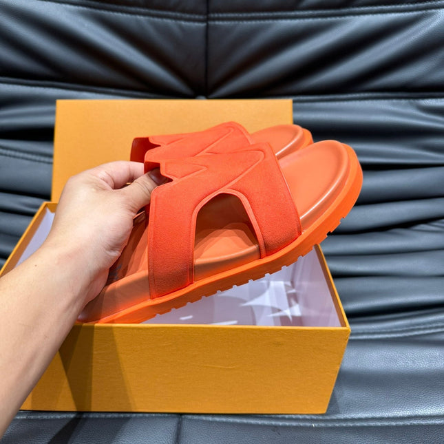 LV OASIS MULE IN CARROT ORANGE SUEDE CALFSKIN