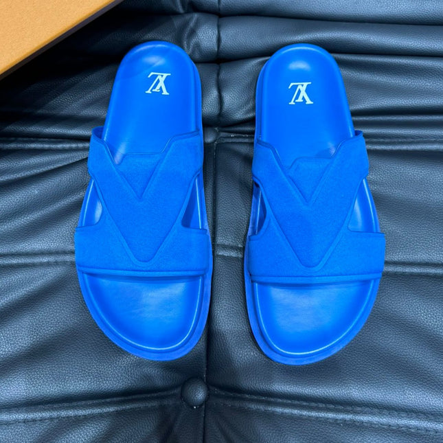 LV OASIS MULE IN COBALT BLUE SUEDE CALFSKIN