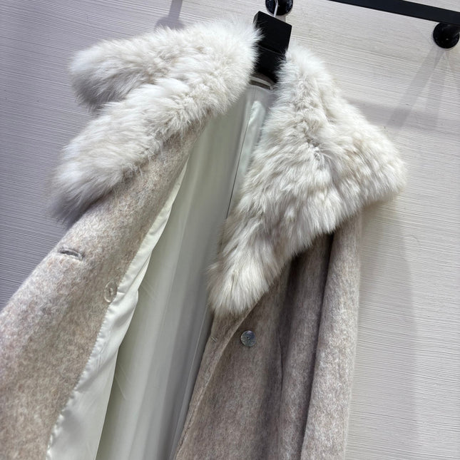 MAX MARA 25S DOUBLE-SIDED CASHMERE COAT WITH FOX FUR COLLAR 171