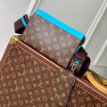 GASTON WEARABLE WALLET 18 IN BROWN MONOGRAM CANVAS MIX SKY CALFSKIN