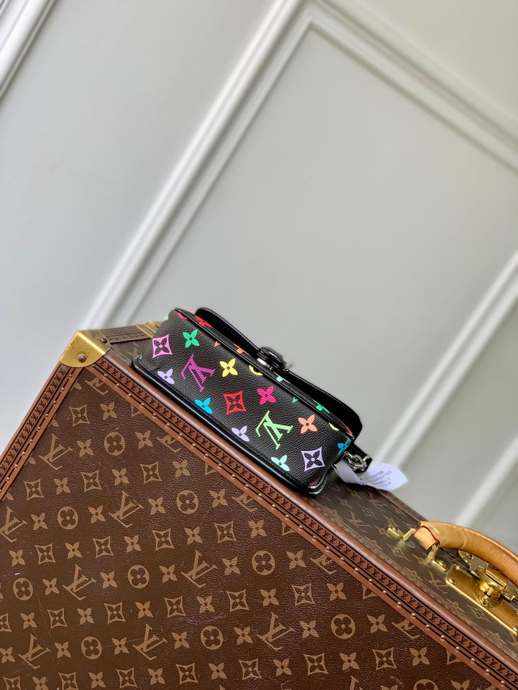 DIANE NANO BAG 19 IN MULTICOLOR MONOGRAM CANVAS AND BLACK COWHIDE