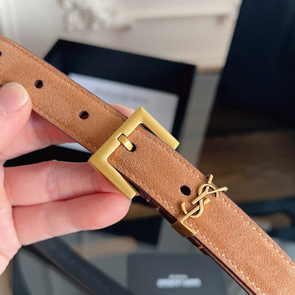 YSL 25S BELT 20 MM IN CARAMEL BROWN SUEDE 616310