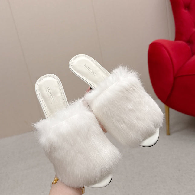 BALENCIAGA 25S HIGH HEEL SANDALS 65 MM IN WHITE LAMBSKIN AND FUR