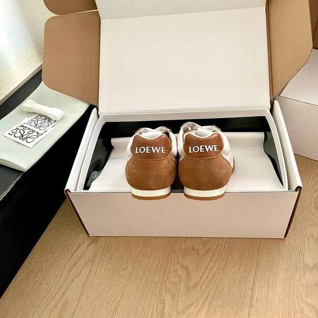 LOEWE 26S BALLET RUNNER 2.0 IN BROWN SUEDE AND BEIGE NYLON