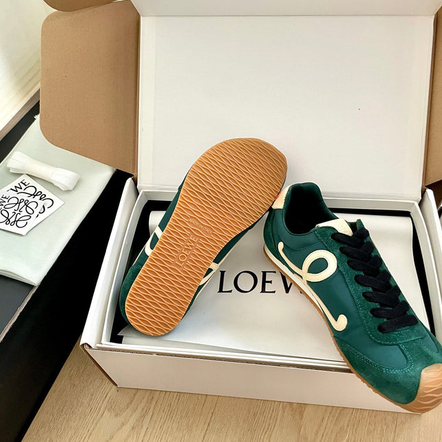 LOEWE 26S BALLET RUNNER 2.0 IN DARK GREEN SUEDE AND NYLON