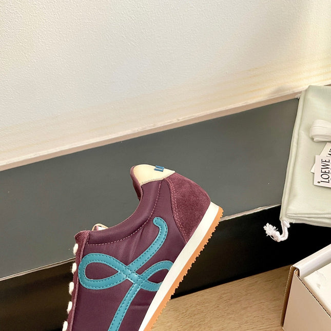LOEWE 26S BALLET RUNNER 2.0 IN WINE RED SUEDE AND NYLON