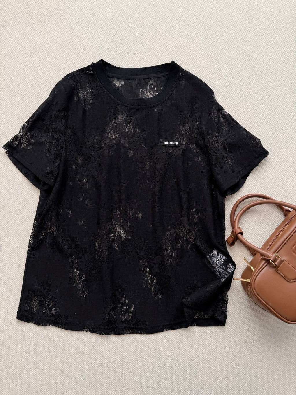 MIUMIU 26S LACE SHORT SLEEVE T-SHIRT 1229