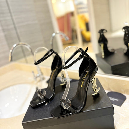SL OPYUM SANDALS 105 BLACK AND GOLD CALFSKIN