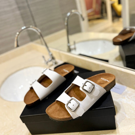 SL Flat Sandal Women Brown Seude White Calfskin