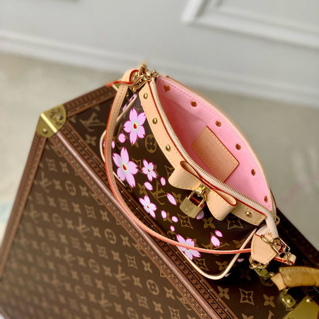 POCHETTE ACCESSOIRES 22 IN BROWN MONOGRAM CANVAS CHERRY BLOSSOM