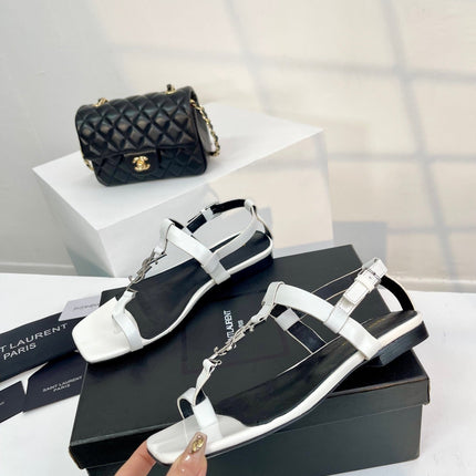 SL CASSANDRA ONE SANDAL FLAT WHITE CALFSKIN