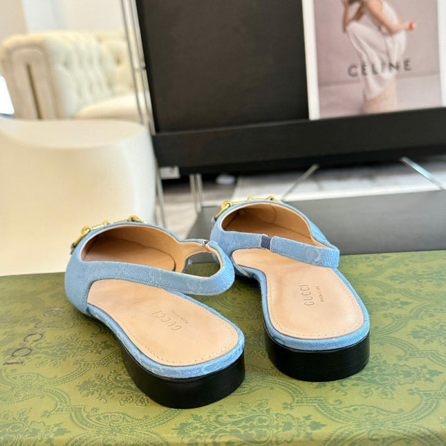 GG HORSEBIT SLINGBACK BALLET FLAT SKY CANVAS