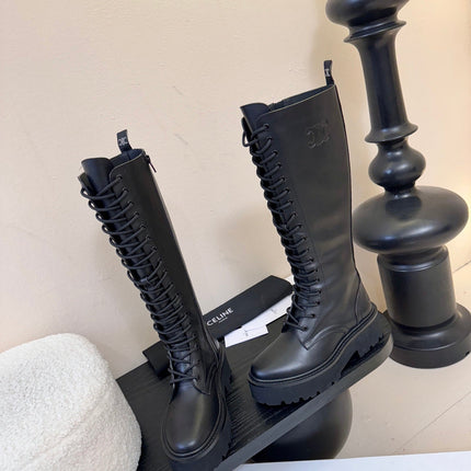 CELINE 26S LACE-UP HIGH-TOP BOOTS 45 MM IN BLACK CALFSKIN