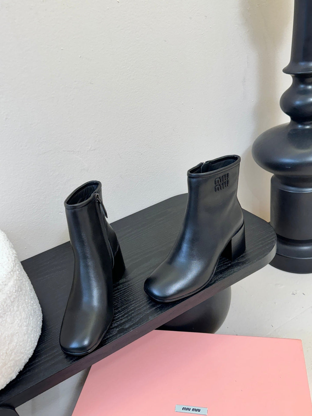 MIUMIU 25S ANKLE BOOTS 65MM IN BLACK CALFSKIN