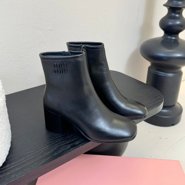 MIUMIU 25S ANKLE BOOTS 65MM IN BLACK CALFSKIN