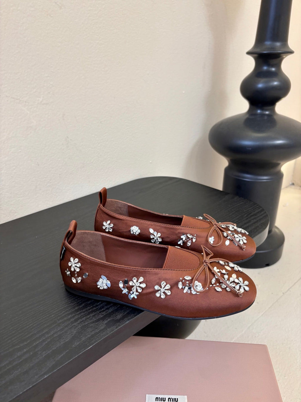 MIUMIU 25S MARY JANE SHOES IN DARK BROWN SATIN