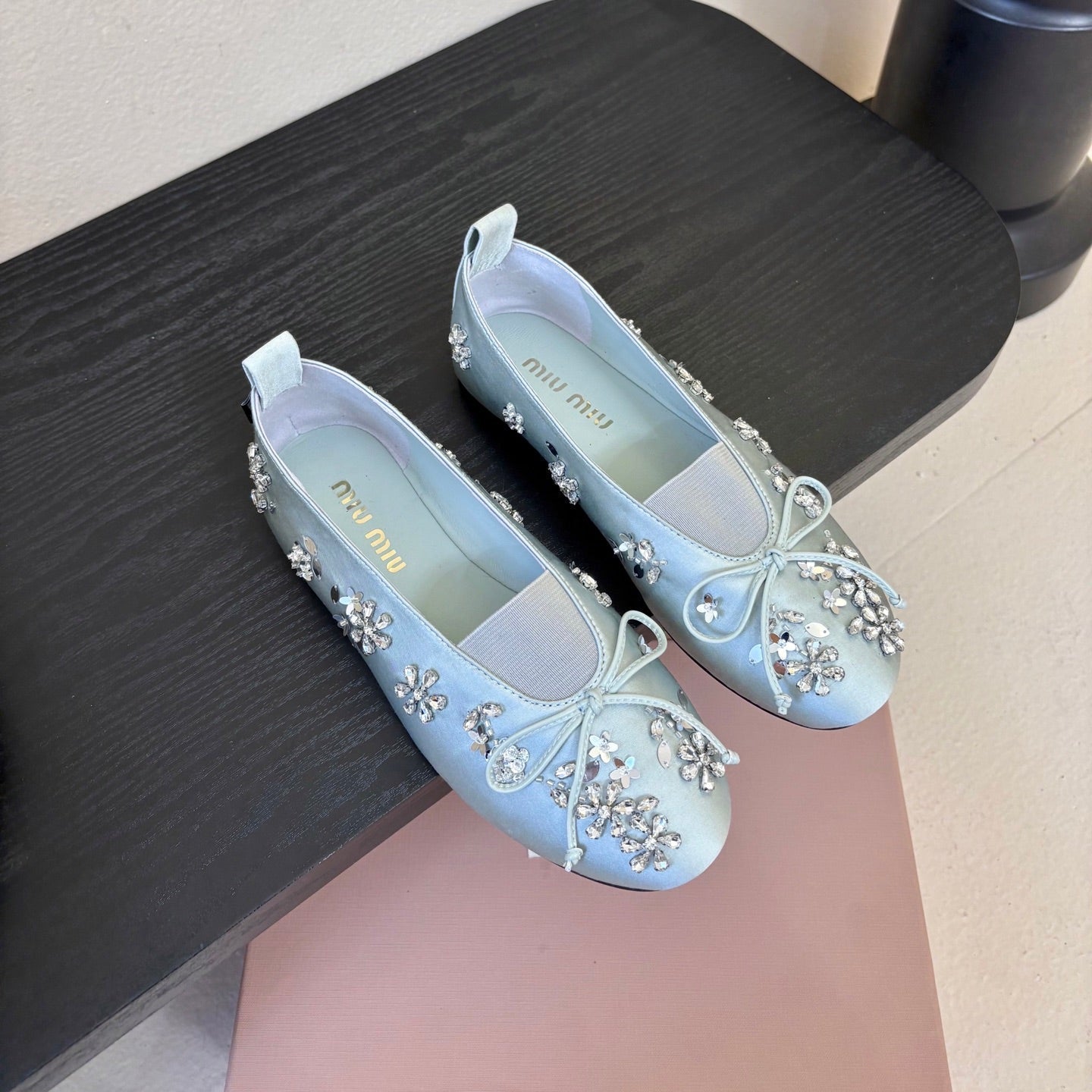 MIUMIU 25S MARY JANE SHOES IN LIGHT BLUE SATIN