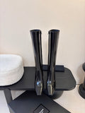 YSL 26S KNEE-HIGH HEELED BOOTS IN BLACK SHINY CALFSKIN