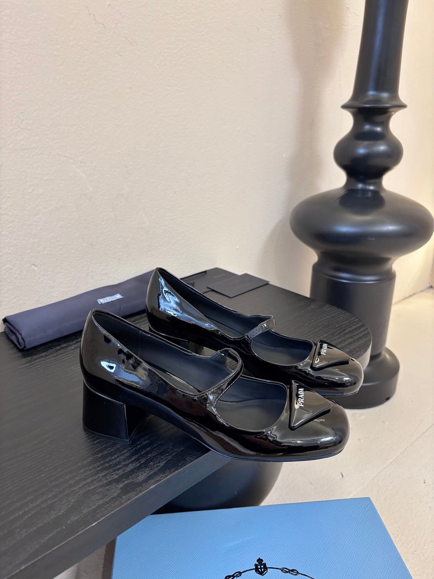 PRADA 26S BLOCK-HEEL MARY JANE IN BLACK PATENT CALFSKIN