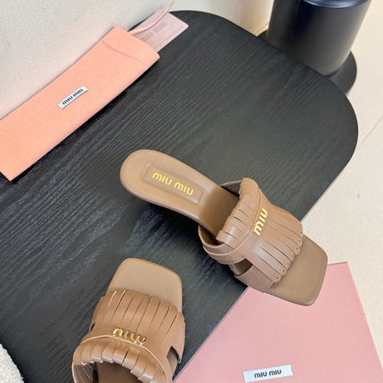 MIUMIU 26S HIGH-HEEL SANDALS 40MM IN BROWN CALFSKIN