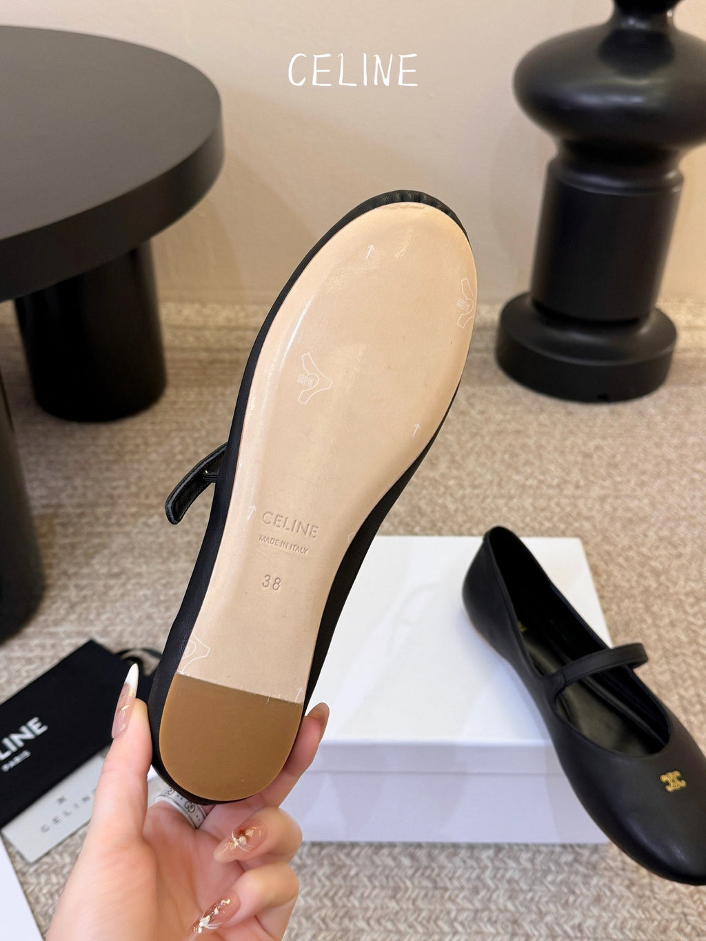 CELINE 26S BALLERINA FLATS IN BLACK LAMBSKIN