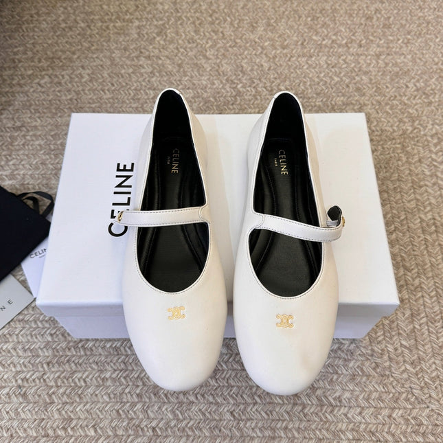 CELINE 26S BALLERINA FLATS IN WHITE LAMBSKIN