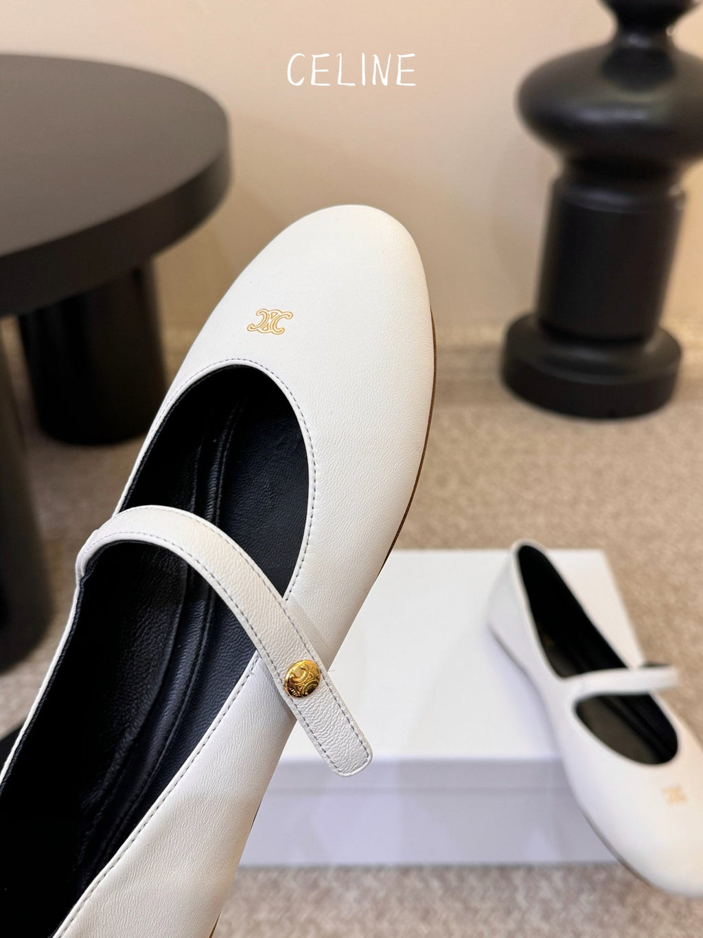CELINE 26S BALLERINA FLATS IN WHITE LAMBSKIN