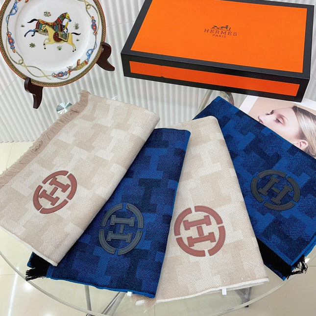 SCARF 200 CM IN COBALT BLUE MONOGRAM CASHMERE