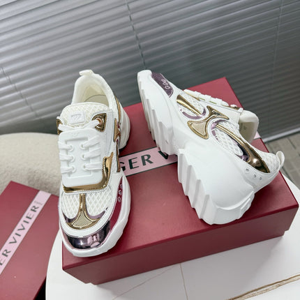 VIV' ON THE RUN SNEAKERS IN GOLD PINK PATENT CALFSKIN AND WHITE FABRIC