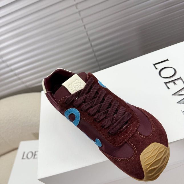 LOEWE 26S BALLET RUNNER 2.0 IN BURGUNDY RED NYLON AND CALFSKIN