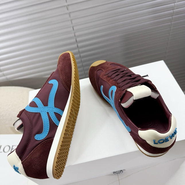 LOEWE 26S BALLET RUNNER 2.0 IN BURGUNDY RED NYLON AND CALFSKIN