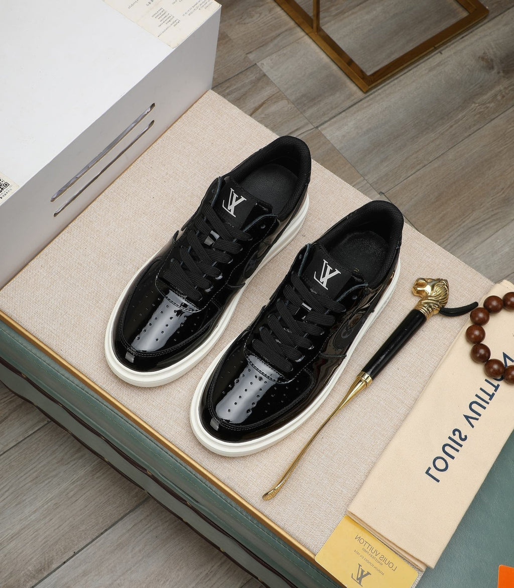 LV AIR FORCE 1 GLOSSY BLACK CALFSKIN WITH MONOGRAM LOGO