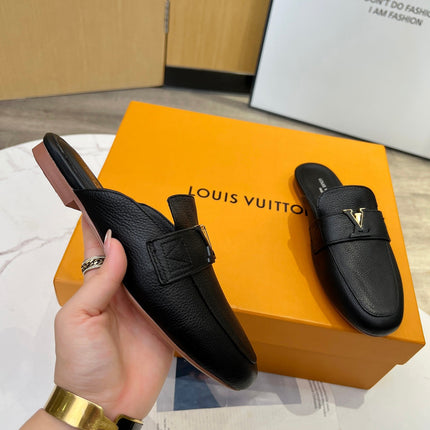 LV 26S MARE OPEN-BACK LOAFERS IN BLACK GRAINED CALFSKIN