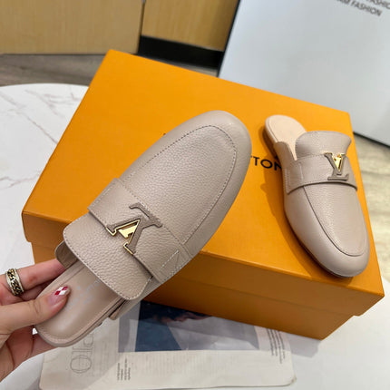 LV 26S MARE OPEN-BACK LOAFERS IN BEIGE GRAINED CALFSKIN