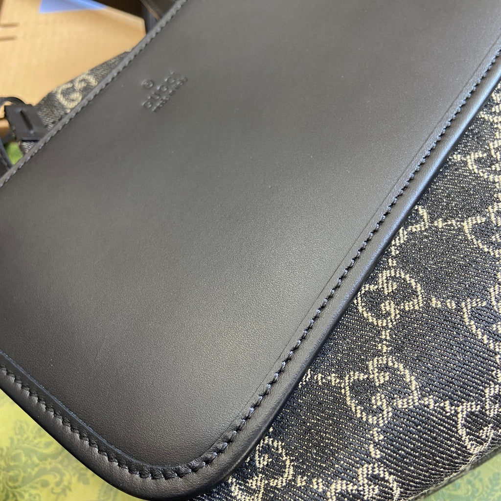OPHIDIA GG 27 MEDIUM TOTE BAG BLACK DENIM