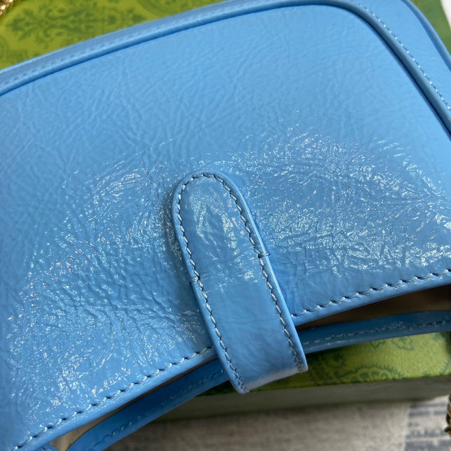 JACKIE NOTTE MINI BAG 19 IN OCEAN BLUE CRACKED LACQUER CALFSKIN GOLD HARDWARE