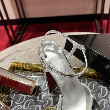 LOO PUMPS 130MM IN SILVER-TONE PATENT CALFSKIN