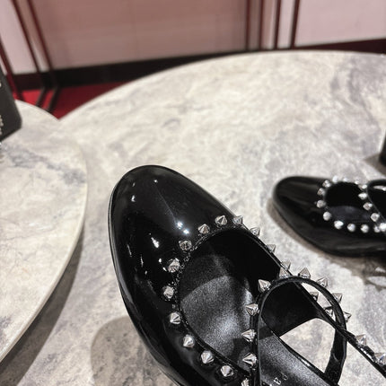 JANISPIKES MARY JANE PUMPS 55MM IN BLACK GLOSSY CALFSKIN