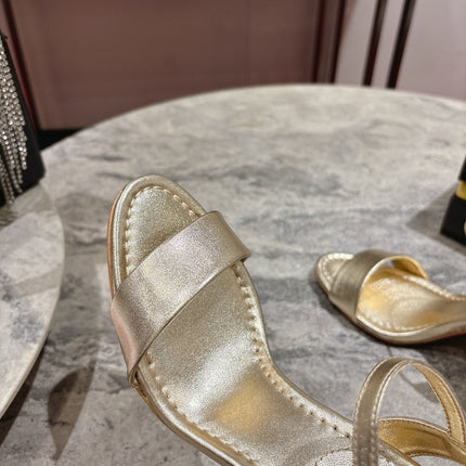 MISS JANE HEELED SANDALS 85MM IN GOLD-TONE CALFSKIN