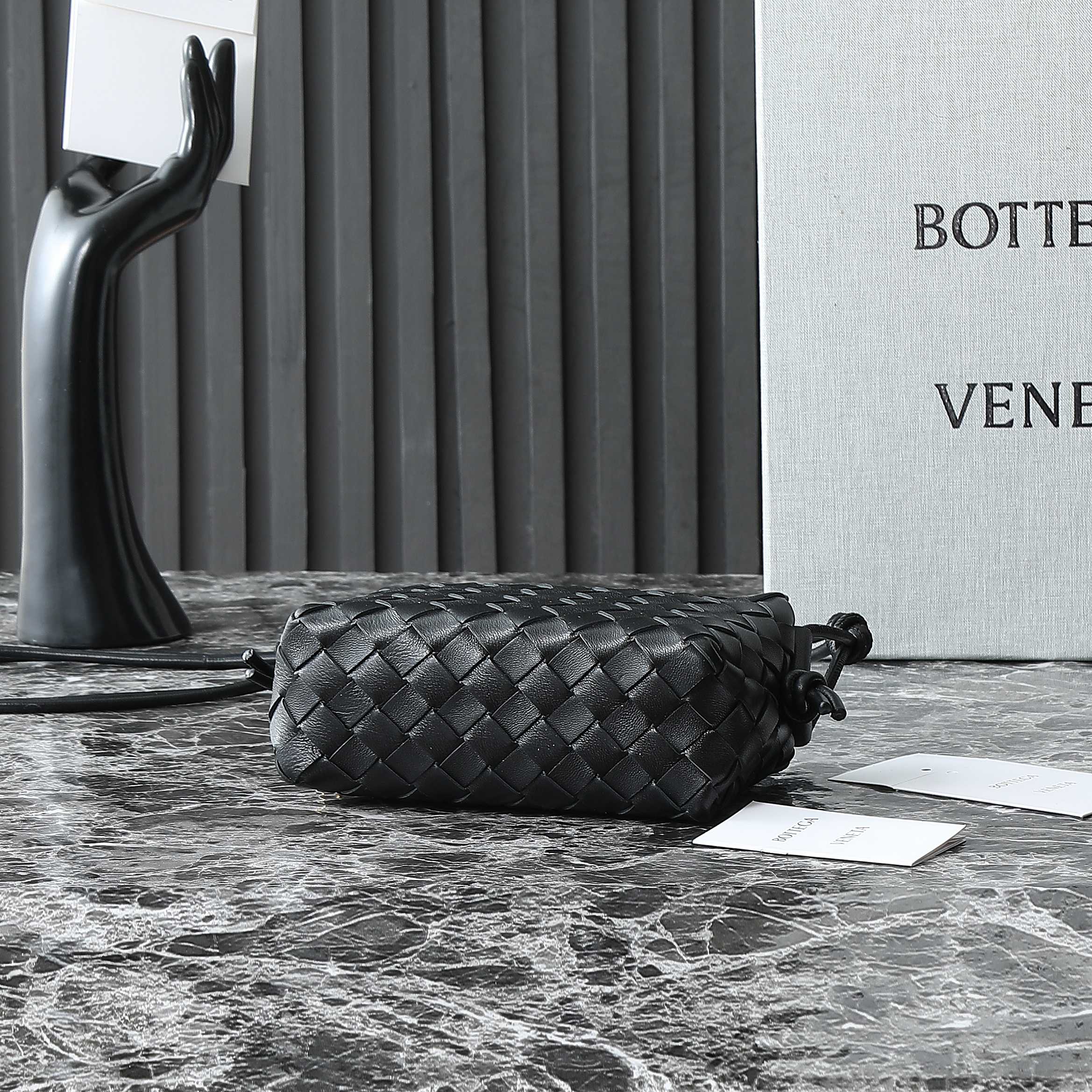 BOTTEGA VENETA KNOT CROSSBODY BAG 17 IN BLACK CALFSKIN
