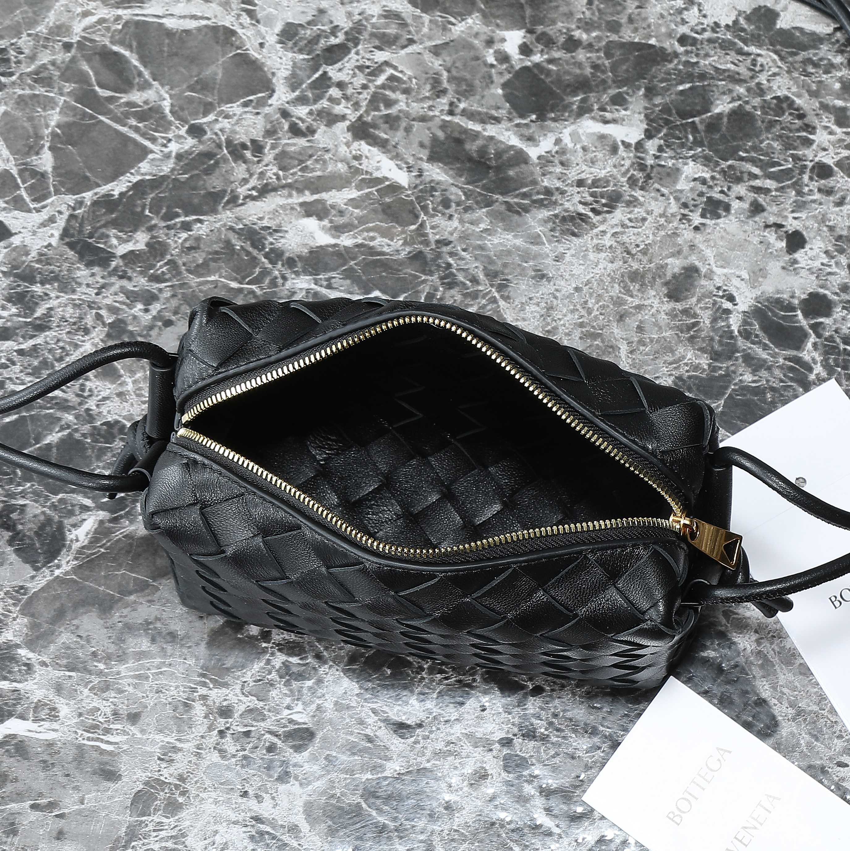 BOTTEGA VENETA KNOT CROSSBODY BAG 17 IN BLACK CALFSKIN